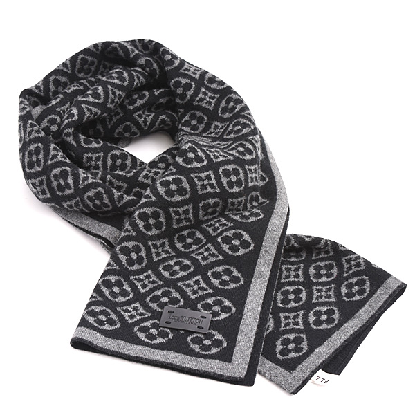 ルイヴィトン マフラー レディース メンズ エシャルプ スキー モノグラム カシミヤ ブラック×グレー Louis Vuitton M71953 中古