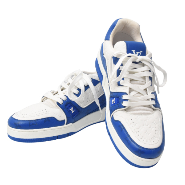 ルイヴィトン 靴 メンズ ローカットスニーカー LVトレイナー 表記サイズ8 1/2 27cm レザー ブルー ホワイト 1AANF0 Louis Vuitton 中古