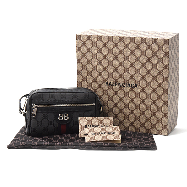 バレンシアガ バッグ メンズ レディース グッチコラボ ハッカープロジェクト カメラバッグ ショルダーバッグ キャンバス ブラック 680128 BALENCIAGA 中古