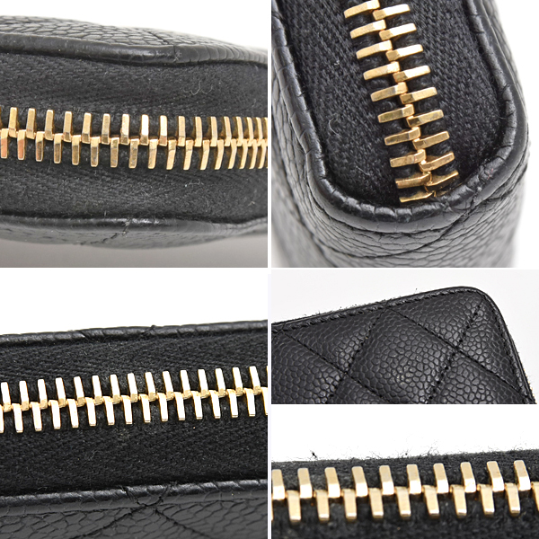 シャネル 財布 レディース マトラッセ ラウンドファスナー長財布 キャビアスキン ココマーク ロングウォレット ブラック 黒 CHANEL 中古
