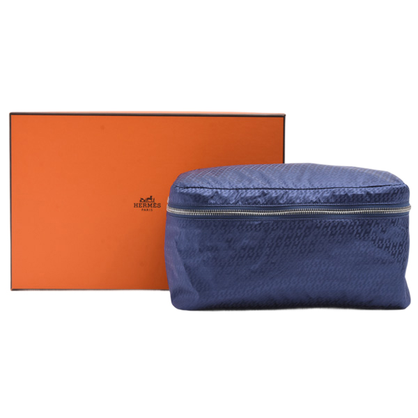 エルメス バッグ レディース メンズ ウースドゥヴォワヤージュPM ポーチ U刻印 シルク ネイビー HERMES 未使用展示品
