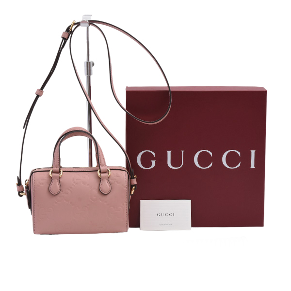 グッチ バッグ レディース GGスーパーミニ ボストンバッグ ジャンボGG 2WAY レザー ピンク GUCCI 790130 未使用展示品