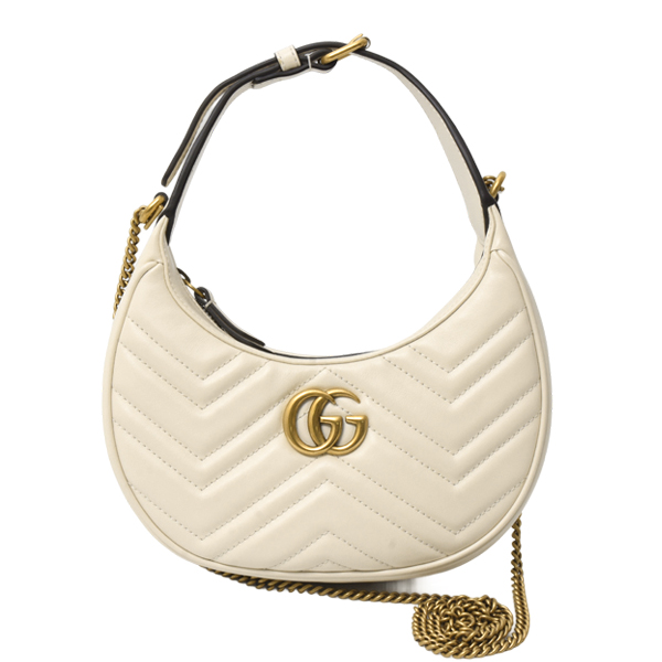 グッチ バッグ レディース ハンドバッグ GGマーモント ハーフムーン ショルダー 2WAY アイボリー GUCCI 699514 中古