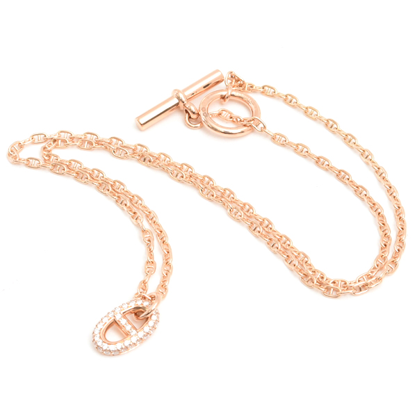 エルメス ネックレス レディース シェーヌダンクル ファランドール ダイヤ ネックレス ピンクゴールド HERMES 750PG 中古