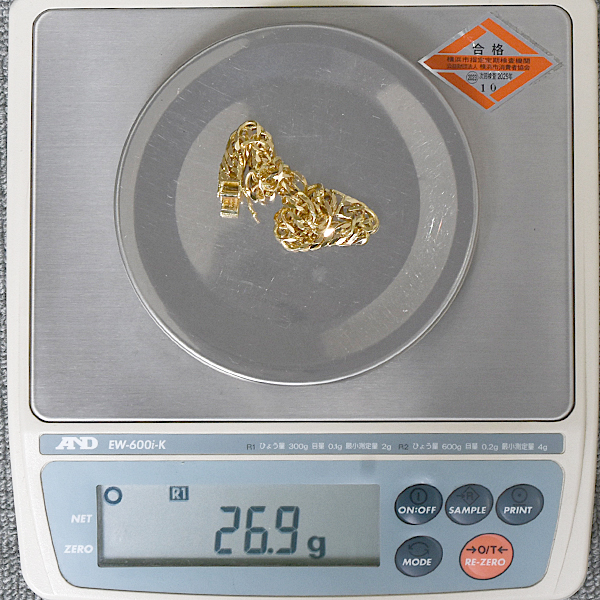 喜平 ブレスレット K18 12面カット トリプル 26g 16cm 造幣局検定刻印入 メンズ レディース チェーン イエローゴールド YG 中古
