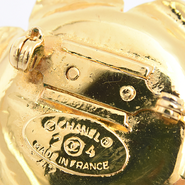 シャネル ブローチ レディース ココマーク フラワー イミテーションパール ブラック ゴールドカラー 花 フェイクパール CHANEL 24 GP 中古