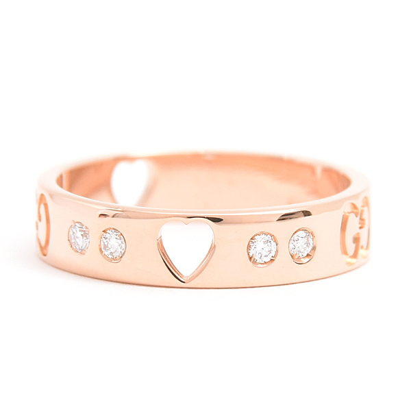 グッチ 指輪 レディース 10Pダイヤ アイコン アモール リング 8号 実寸7.5号 ピンクゴールド 750PG GUCCI 中古