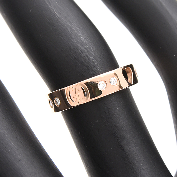 グッチ 指輪 レディース 10Pダイヤ アイコン アモール リング 8号 実寸7.5号 ピンクゴールド 750PG GUCCI 中古