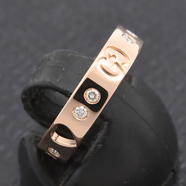 グッチ 指輪 レディース 10Pダイヤ アイコン アモール リング 8号 実寸7.5号 ピンクゴールド 750PG GUCCI 中古