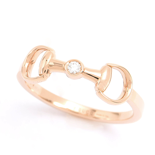 グッチ 指輪 レディース ホースビット 18K ダイヤモンド リング 1Pダイヤ 刻印14 実測14号弱 ピンクゴールド 750PG K18PG GUCCI 中古