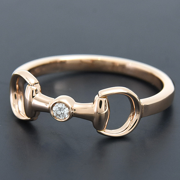 グッチ 指輪 レディース ホースビット 18K ダイヤモンド リング 1Pダイヤ 刻印14 実測14号弱 ピンクゴールド 750PG K18PG GUCCI 中古
