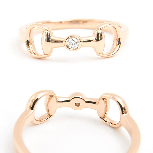 グッチ 指輪 レディース ホースビット 18K ダイヤモンド リング 1Pダイヤ 刻印14 実測14号弱 ピンクゴールド 750PG K18PG GUCCI 中古