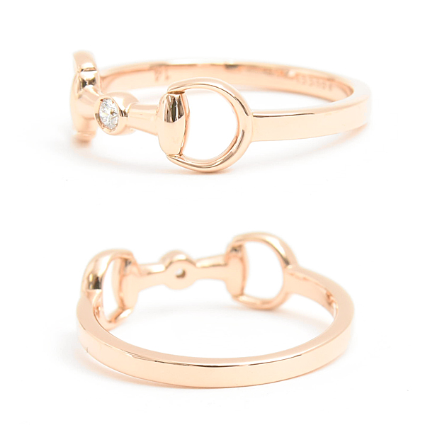 グッチ 指輪 レディース ホースビット 18K ダイヤモンド リング 1Pダイヤ 刻印14 実測14号弱 ピンクゴールド 750PG K18PG GUCCI 中古
