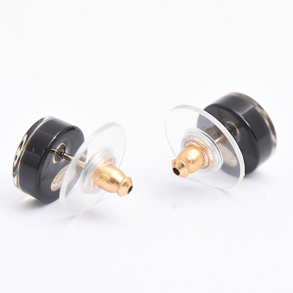 シャネル ピアス レディース ココマーク ラウンド ドラム型 クリアストーン ブラック レジン プラスチック CHANEL 17A 中古