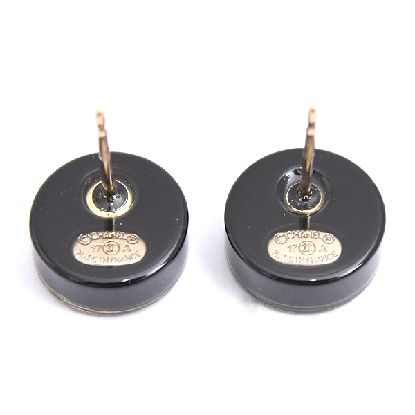 シャネル ピアス レディース ココマーク ラウンド ドラム型 クリアストーン ブラック レジン プラスチック CHANEL 17A 中古