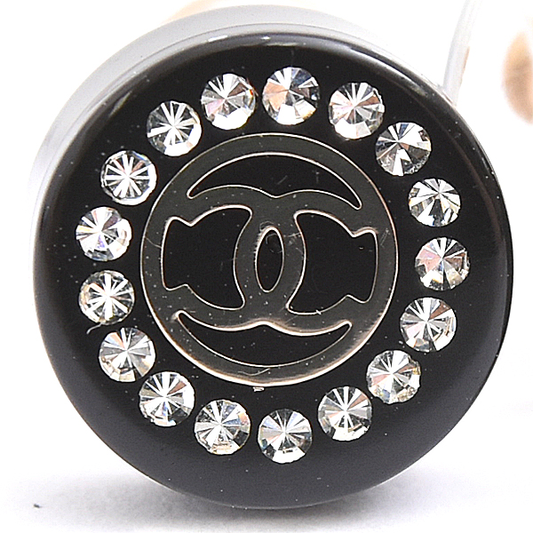 シャネル ピアス レディース ココマーク ラウンド ドラム型 クリアストーン ブラック レジン プラスチック CHANEL 17A 中古