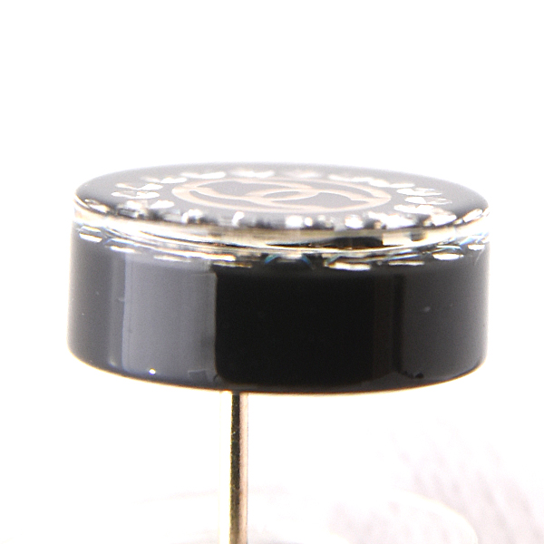 シャネル ピアス レディース ココマーク ラウンド ドラム型 クリアストーン ブラック レジン プラスチック CHANEL 17A 中古