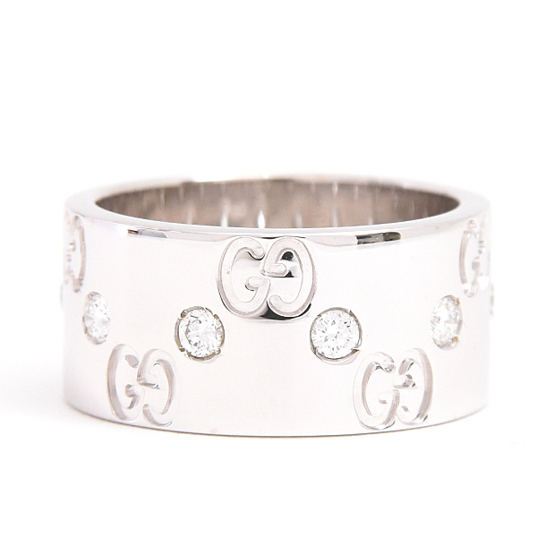 グッチ 指輪 レディース アイコン ワイド リング 10号 実寸9.5号 ホワイトゴールド 750WG GUCCI 中古