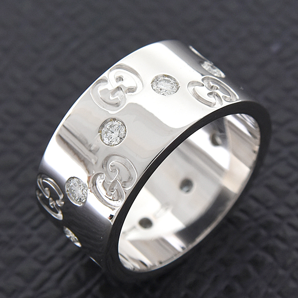 グッチ 指輪 レディース アイコン ワイド リング 10号 実寸9.5号 ホワイトゴールド 750WG GUCCI 中古