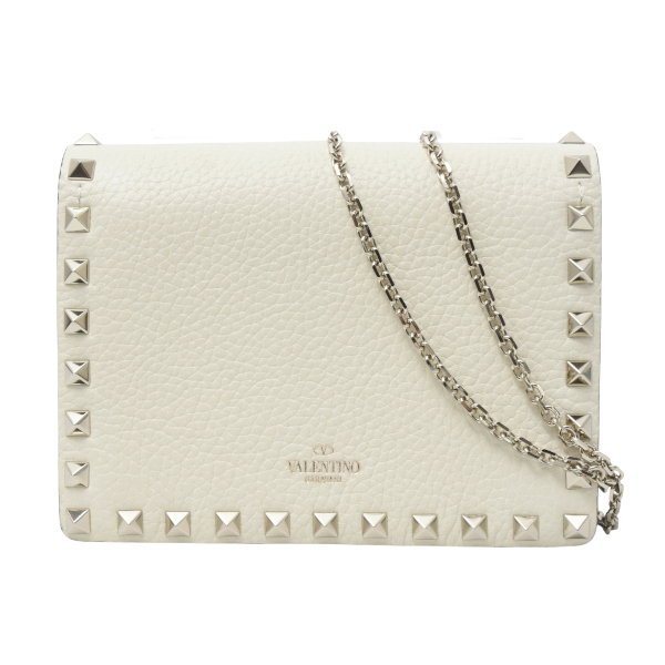ヴァレンティノ バッグ レディース ロックスタッズ チェーンショルダーバッグ カーフレザー オフホワイト Valentino 中古