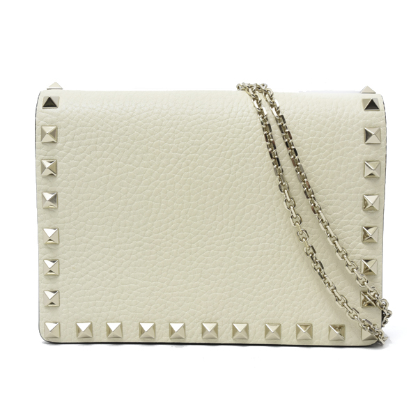 ヴァレンティノ バッグ レディース ロックスタッズ チェーンショルダーバッグ カーフレザー オフホワイト Valentino 中古