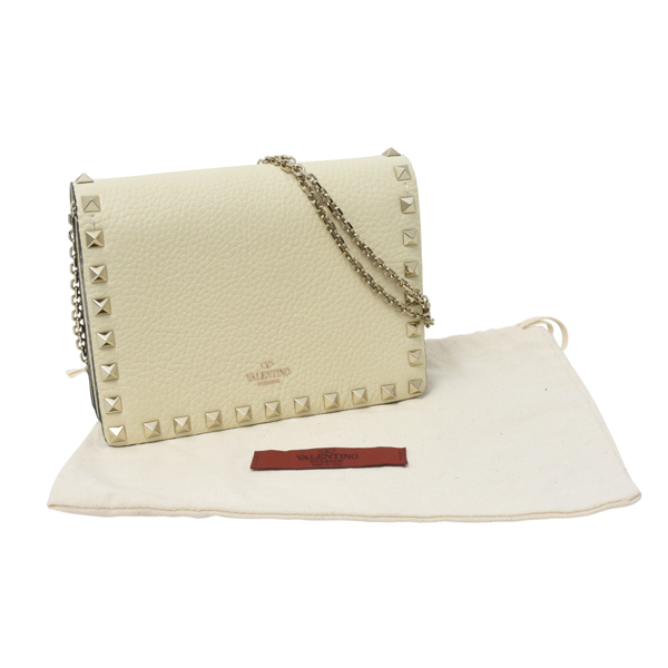 ヴァレンティノ バッグ レディース ロックスタッズ チェーンショルダーバッグ カーフレザー オフホワイト Valentino 中古