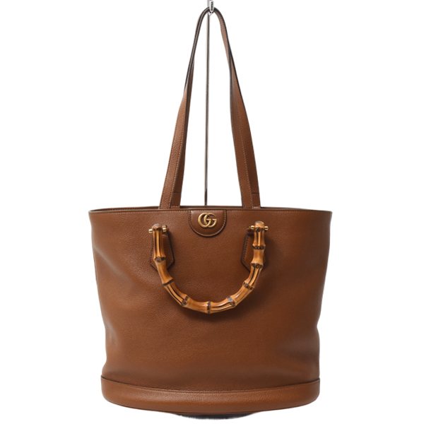 グッチ バッグ レディース バンブー ダイアナ バケツシェイプ ミディアム トートバッグ 2WAY レザー ブラウン GUCCI 750394 中古