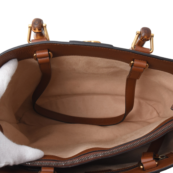 グッチ バッグ レディース バンブー ダイアナ バケツシェイプ ミディアム トートバッグ 2WAY レザー ブラウン GUCCI 750394 中古