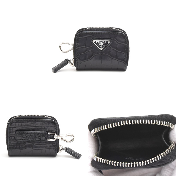 プラダ バッグ メンズ レディース Re-Nylon クロコ型押し トライアングルロゴ ショルダーバッグ ブラック ナイロン PRADA 2VH172 中古
