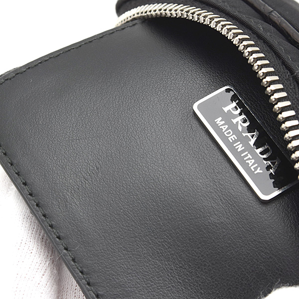 プラダ バッグ メンズ レディース Re-Nylon クロコ型押し トライアングルロゴ ショルダーバッグ ブラック ナイロン PRADA 2VH172 中古