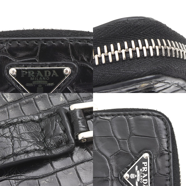 プラダ バッグ メンズ レディース Re-Nylon クロコ型押し トライアングルロゴ ショルダーバッグ ブラック ナイロン PRADA 2VH172 中古