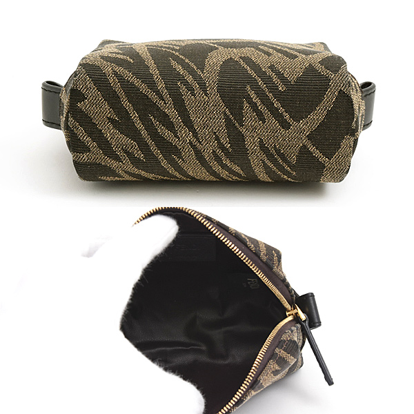 フェンディ バッグ レディース FFヴァーティゴ コスメポーチ 化粧ポーチ キャンバス ブラウン FENDI 8N0179 中古