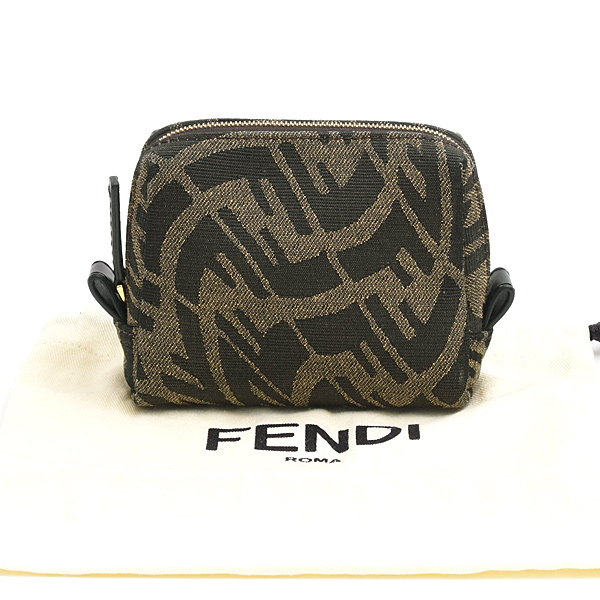 フェンディ バッグ レディース FFヴァーティゴ コスメポーチ 化粧ポーチ キャンバス ブラウン FENDI 8N0179 中古