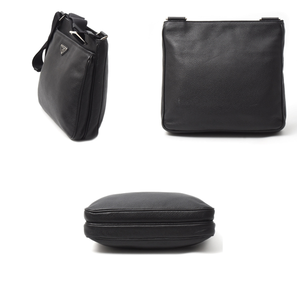 プラダ バッグ メンズ レディース 三角ロゴ ショルダーバッグ クロスボディバッグ カーフ ブラック 2VH019 PRADA 中古