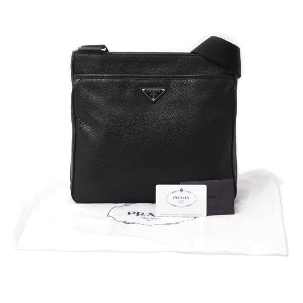プラダ バッグ メンズ レディース 三角ロゴ ショルダーバッグ クロスボディバッグ カーフ ブラック 2VH019 PRADA 中古