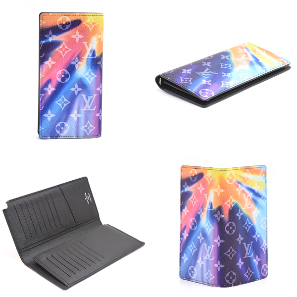 ルイヴィトン 財布 メンズ モノグラムサンセット ポルトフォイユ ブラザ 二つ折り長財布 ブルー系 マルチカラー Louis Vuitton M80957 中古