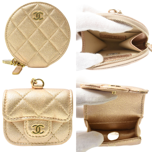 シャネル 財布 レディース コインケース AirPodsケース 2024イヤーズギフト バッグチャーム マトラッセ ゴールド ラムスキン CHANEL 未使用展示品