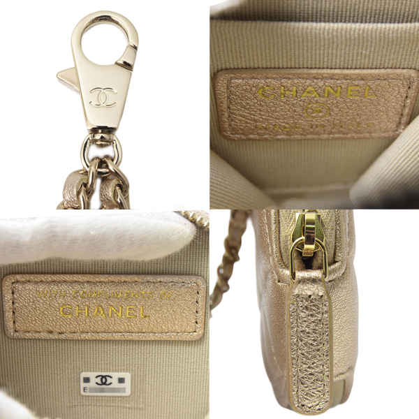 シャネル 財布 レディース コインケース AirPodsケース 2024イヤーズギフト バッグチャーム マトラッセ ゴールド ラムスキン CHANEL 未使用展示品