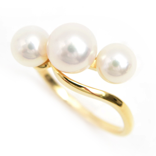 ミキモト 指輪 レディース 3Pパールリング 11号 5.5mm～6.6mm珠 イエローゴールド MIKIMOTO K18YG 中古