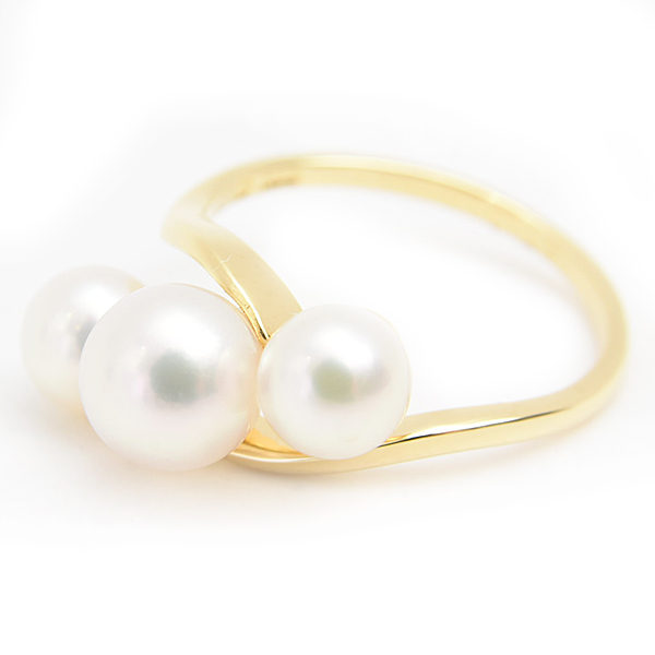 ミキモト 指輪 レディース 3Pパールリング 11号 5.5mm～6.6mm珠 イエローゴールド MIKIMOTO K18YG 中古