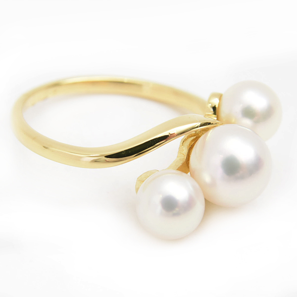 ミキモト 指輪 レディース 3Pパールリング 11号 5.5mm～6.6mm珠 イエローゴールド MIKIMOTO K18YG 中古