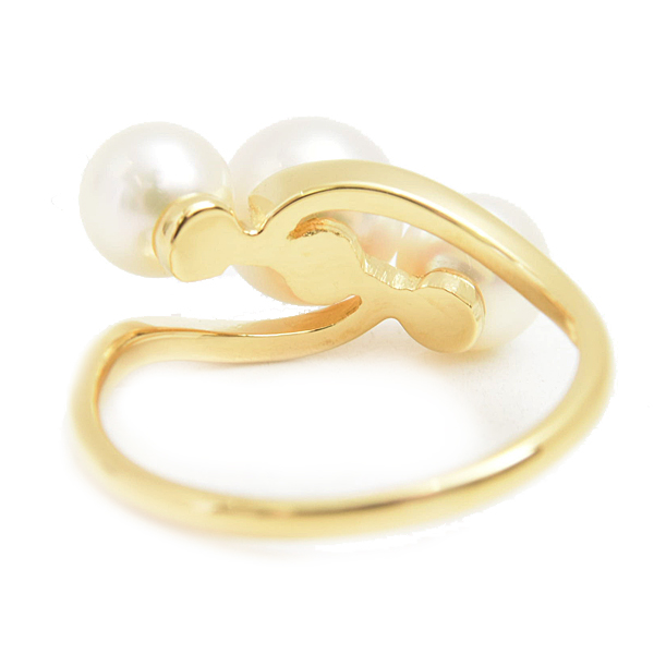 ミキモト 指輪 レディース 3Pパールリング 11号 5.5mm～6.6mm珠 イエローゴールド MIKIMOTO K18YG 中古