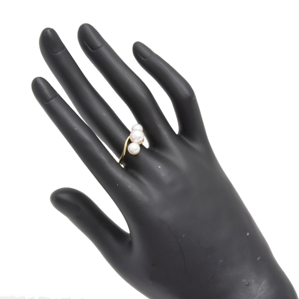 ミキモト 指輪 レディース 3Pパールリング 11号 5.5mm～6.6mm珠 イエローゴールド MIKIMOTO K18YG 中古