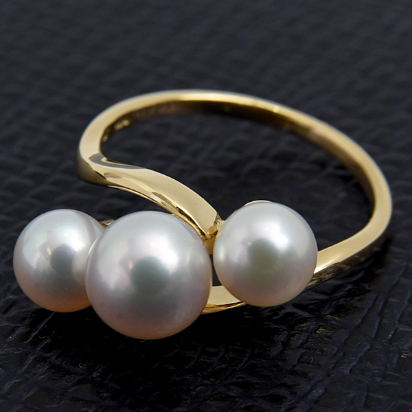 ミキモト 指輪 レディース 3Pパールリング 11号 5.5mm～6.6mm珠 イエローゴールド MIKIMOTO K18YG 中古
