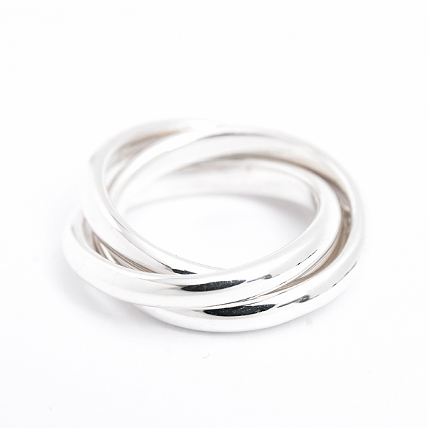 ティファニー 指輪 レディース 三連リング トリニティ 実測10号 幅2.6mm スターリングシルバー TIFFANY SV925 Ag925 中古