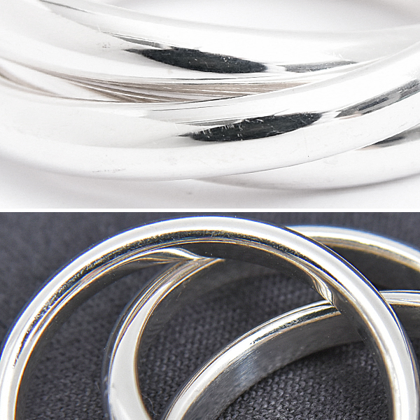 ティファニー 指輪 レディース 三連リング トリニティ 実測10号 幅2.6mm スターリングシルバー TIFFANY SV925 Ag925 中古