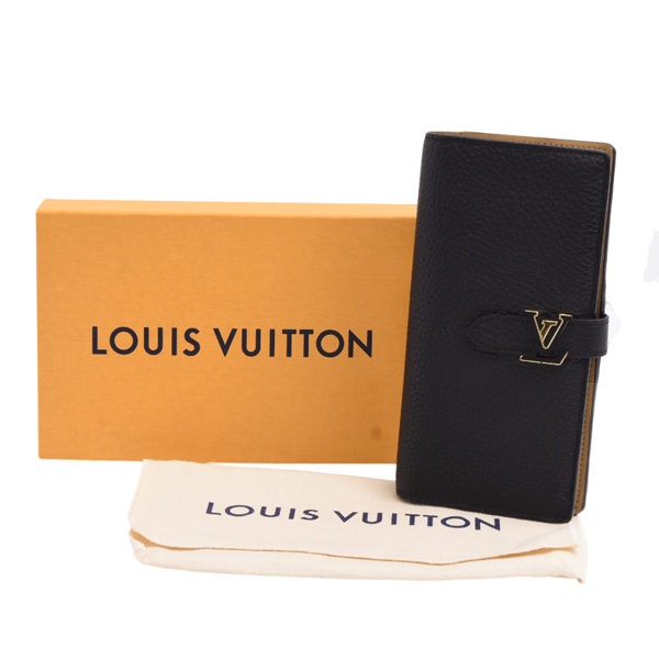 ルイヴィトン 財布 レディース LV ヴェルティカルウォレット トリヨンレザー 長財布 ノワール ブラック Louis Vuitton M81330 中古