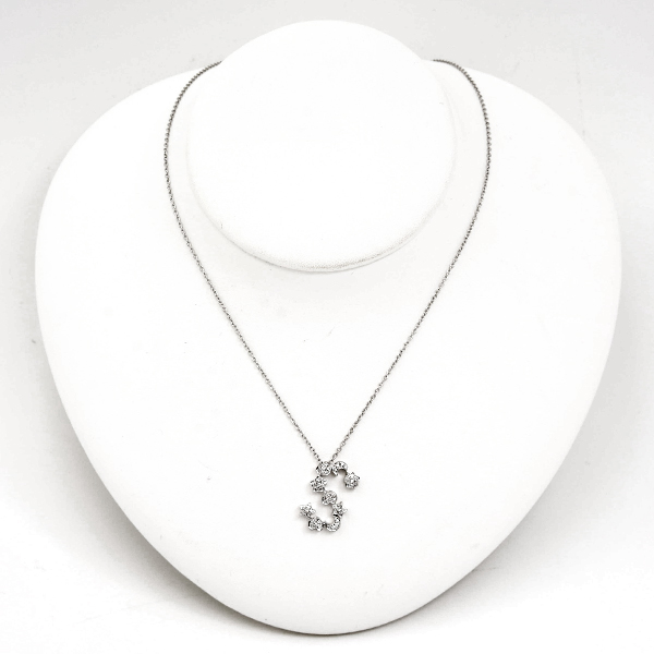 ポンテヴェキオ ネックレス レディース ダイヤモンド イニシャルS ハート 星 月 ホワイトゴールド D0.19ct Ponte Vecchio 750WG 中古
