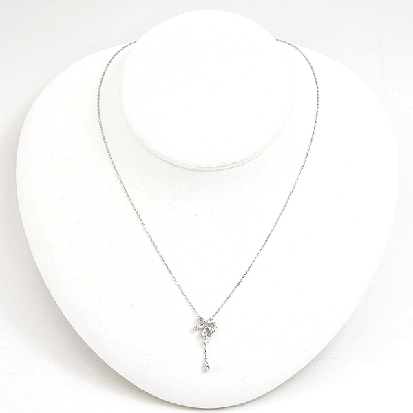 ヴァンドーム青山 ネックレス レディース フラワー ダイヤ スウィング ペンダント D0.10ct ホワイトゴールド VENDOME AOYAMA K18WG 中古