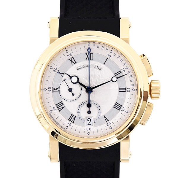 ブレゲ 時計 メンズ マリーン2 クロノグラフ 裏スケ 自動巻 シルバー文字盤 750YG BREGUET 5827BA125ZU 中古